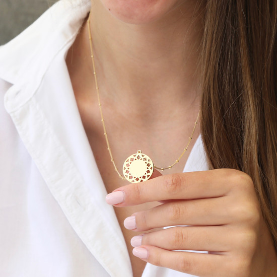 Aztec cold disc necklace long chain