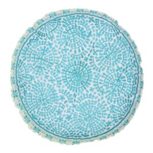 Embroidered Aqua round cushion