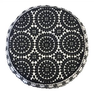 Embroidered Black Round Cushion