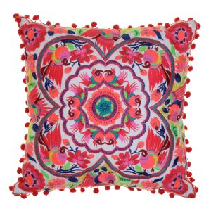 Pink and Orange Tulum Embroidered Cushion
