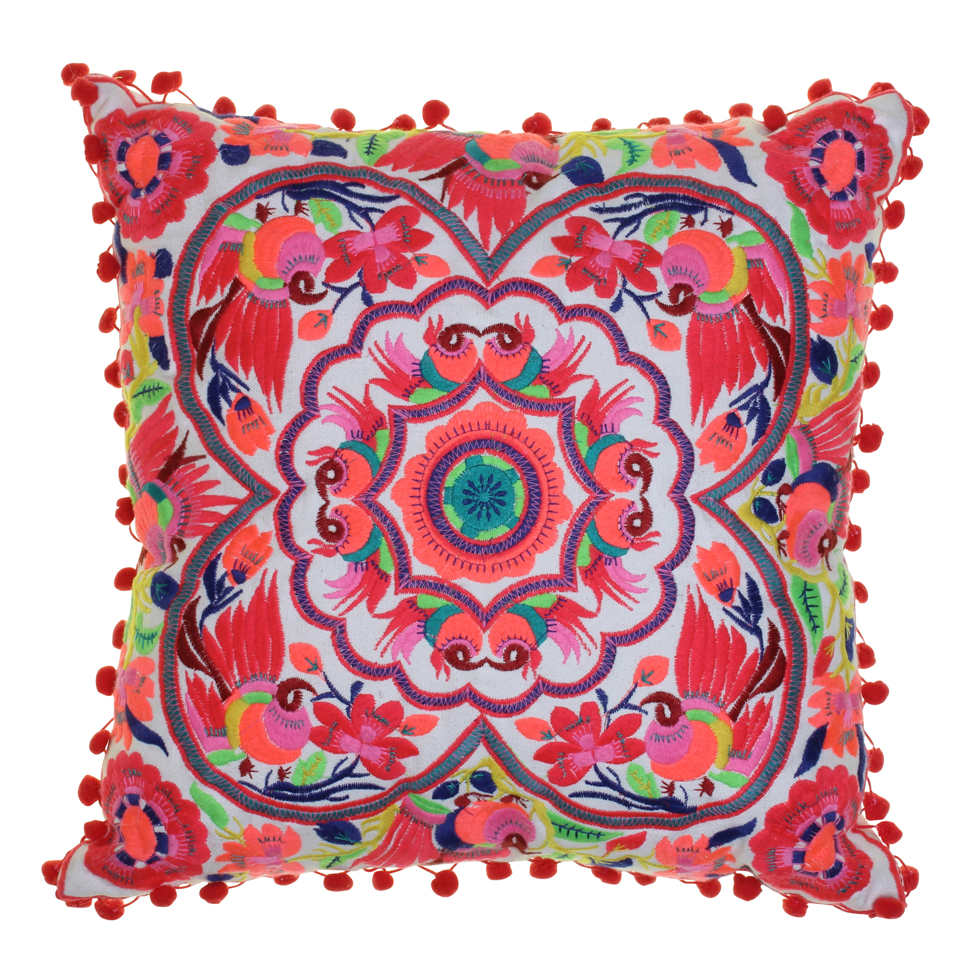 Pink and Orange Tulum Embroidered Cushion
