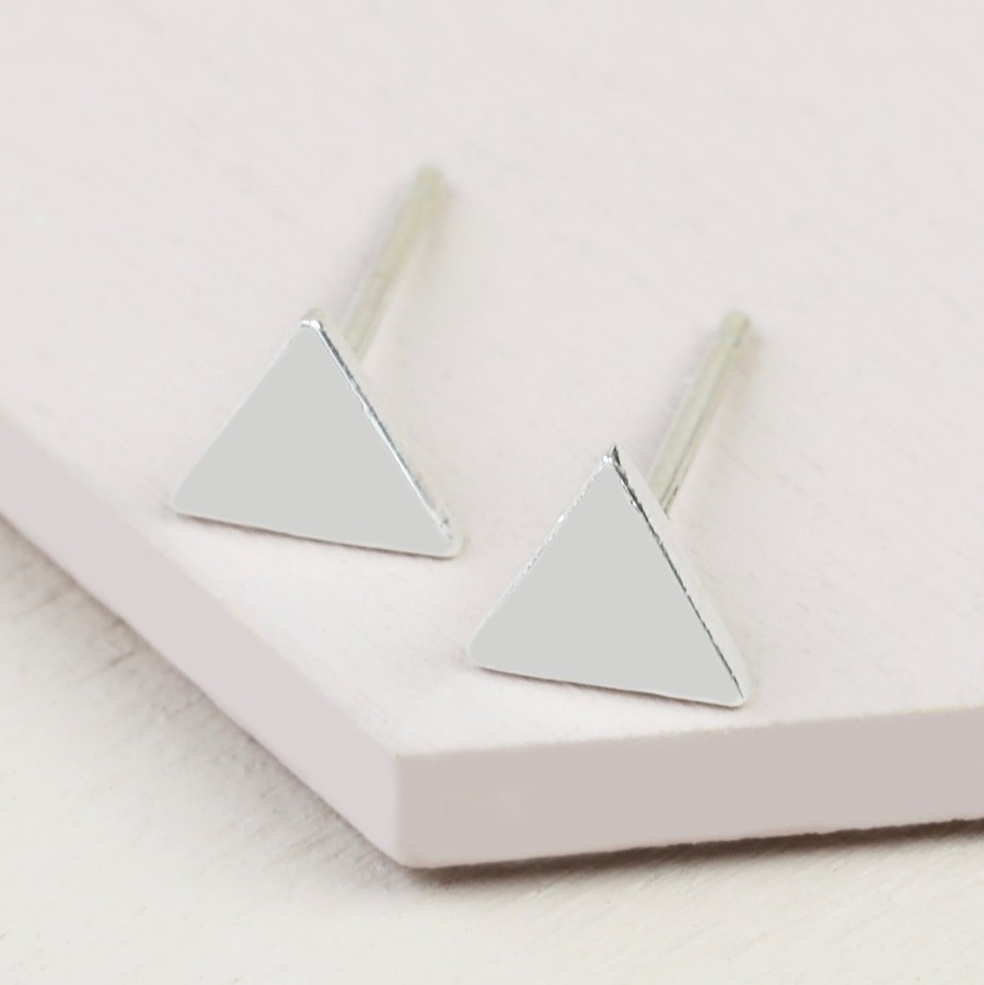 Silver triangle stud earrings