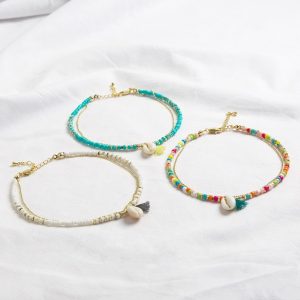 Multi layer anklet with shell and tassel