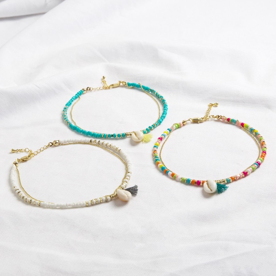 Multi layer anklet with shell and tassel